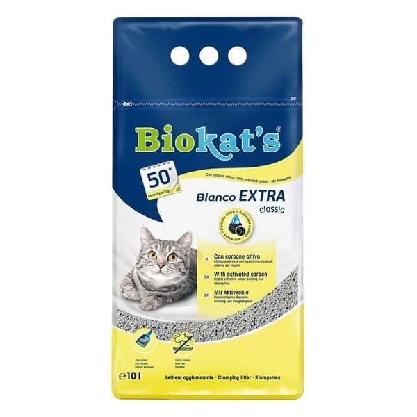 Biokat’s Bianco Extra kaķu smiltis cementējošas ar aktīvo ogli bez aromāta 10 L 8.5 kg